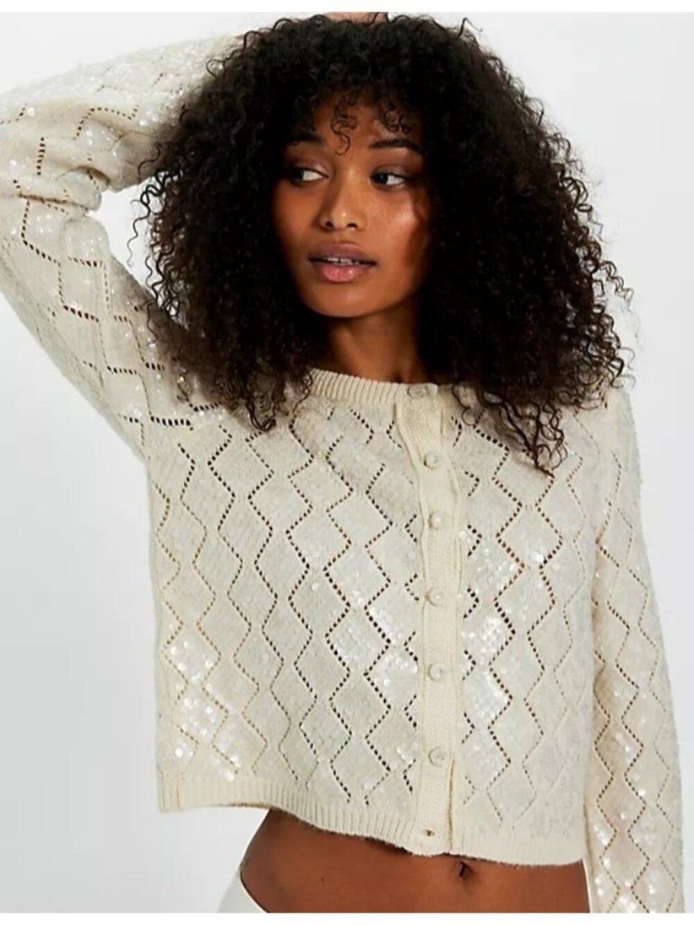 Free People Mermaid Cardi Vintage Boho Chic 90s Coquette Knit Layering Womens M